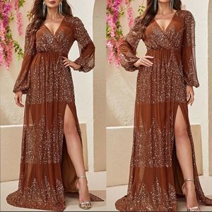 Luxe slit thigh formal party prom wedding gown dress